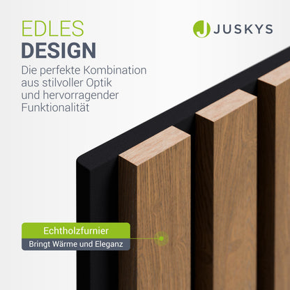 Juskys Akustikpaneele 4er Set, Wandpaneele, Eiche Natur Dunkel