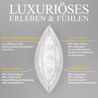 Orange Wave 3-Kammer Feder-Daunen-Kopfkissen 80x80 cm