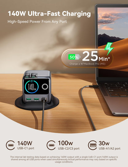 JOYROOM PODIX 140W GaN Ladestation mit 2 einziehbaren USB-C Kabeln