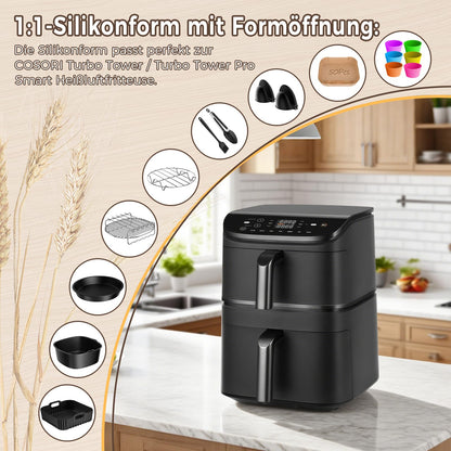 Zorenlepo Airfryer Zubehör-Set 17-teilig für COSORI Turbo Tower Pro