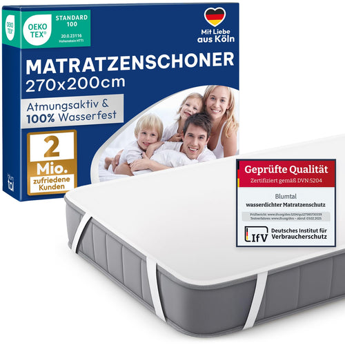 Blumtal Matratzenschoner 270x200 cm, wasserdicht, 80% Baumwolle – Frottee, Oeko-TEX-zertifiziert