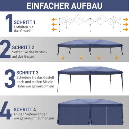 Bonnlo Faltpavillon 3x6m Gartenzelt – Blau mit 4 Seitenwänden