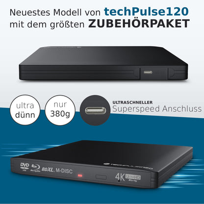 techPulse120 Imperator USB-C 4K Blu-ray Brenner - Alu Schwarz
