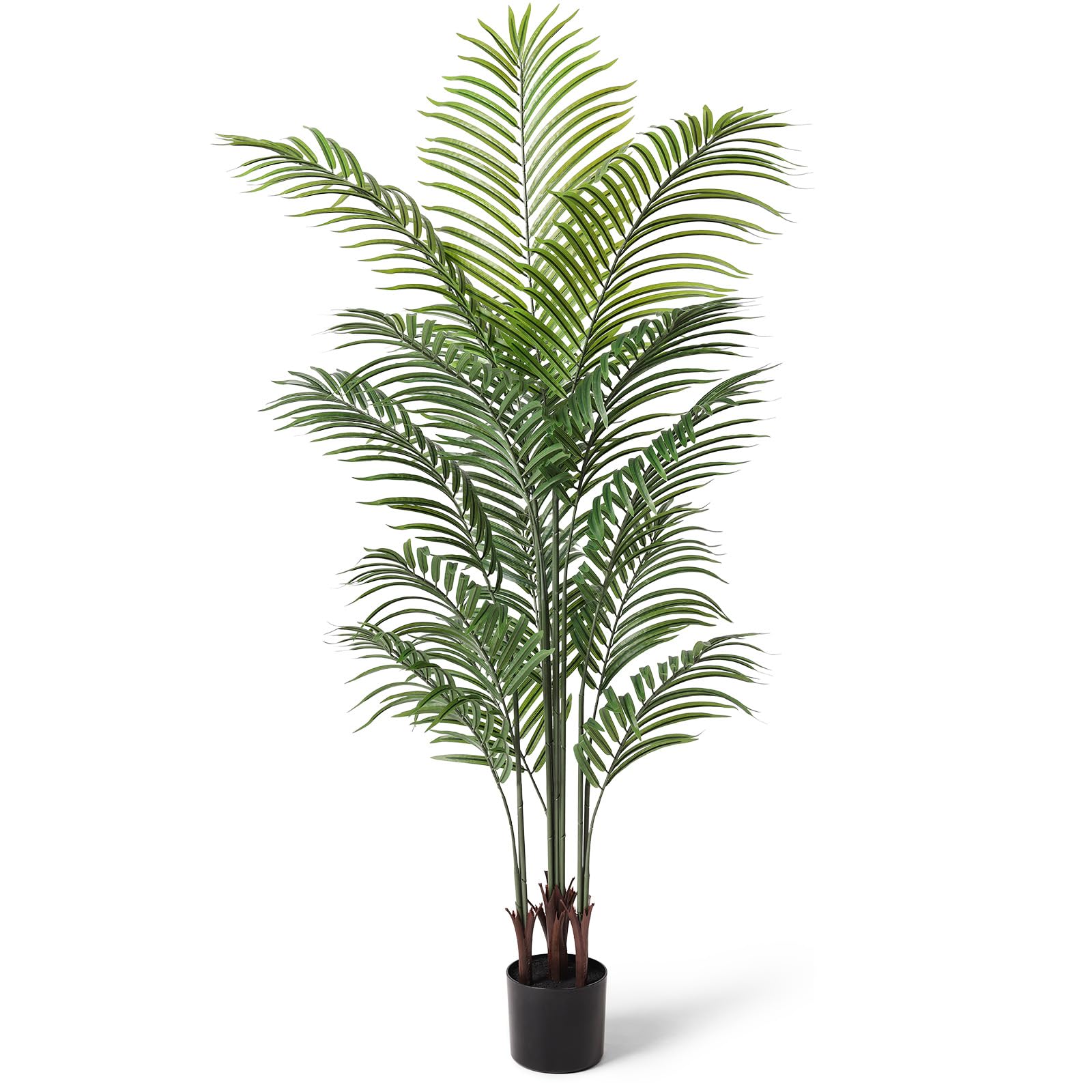 CROSOFMI Künstliche Palme 150 cm Kunstpflanze im Topf mit grünen Polyester-Blättern und formbarem Stamm