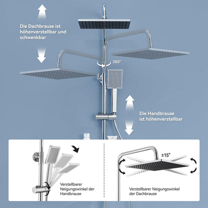 Auralum Duschsystem Regendusche mit Handbrause, Edelstahl, Chrom