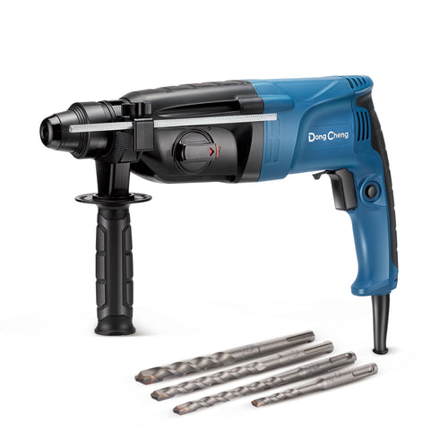 DongCheng Bohrhammer 800 W, SDS-plus, 2,8 J Schlagenergie, 4-in-1 mit Zusatzhandgriff und Metalltiefenstange