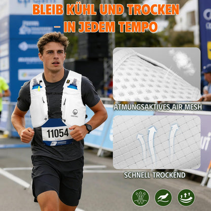 ONETOALL Laufweste mit 2 Trinkflaschen 500 ml, reflektierend, weiss