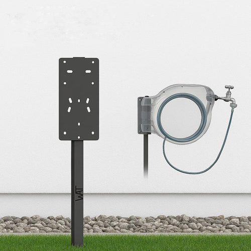 Freistehende Halterung für Schlauchbox & Schlauchtrommel. Metallkonstruktion. Sichert Schlauchboxen standfest zur Bewässerung.