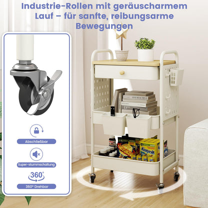 danpinera Rollwagen mit 3 Ebenen und Schubladen, Metall, Weiss