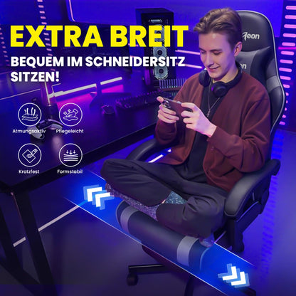 Riftracer Gaming Stuhl ergonomisch mit Fussstütze, schwarz-grau