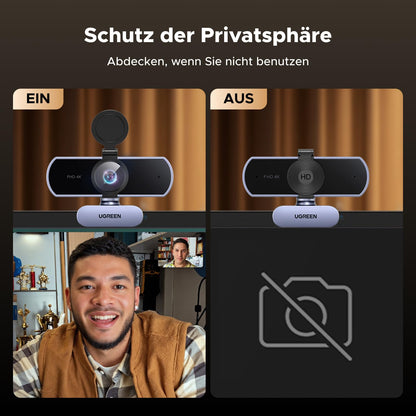 UGREEN FineCam Lite 4K Webcam mit Mikrofon und Objektivabdeckung