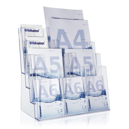 Taymar Tribüne Tischprospektständer, A4-A6, 4 Etagen, transparent