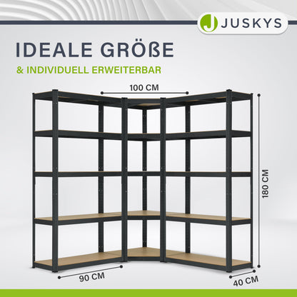 Juskys 3er Metall Regalsystem Basic – Schwerlastregal Grau