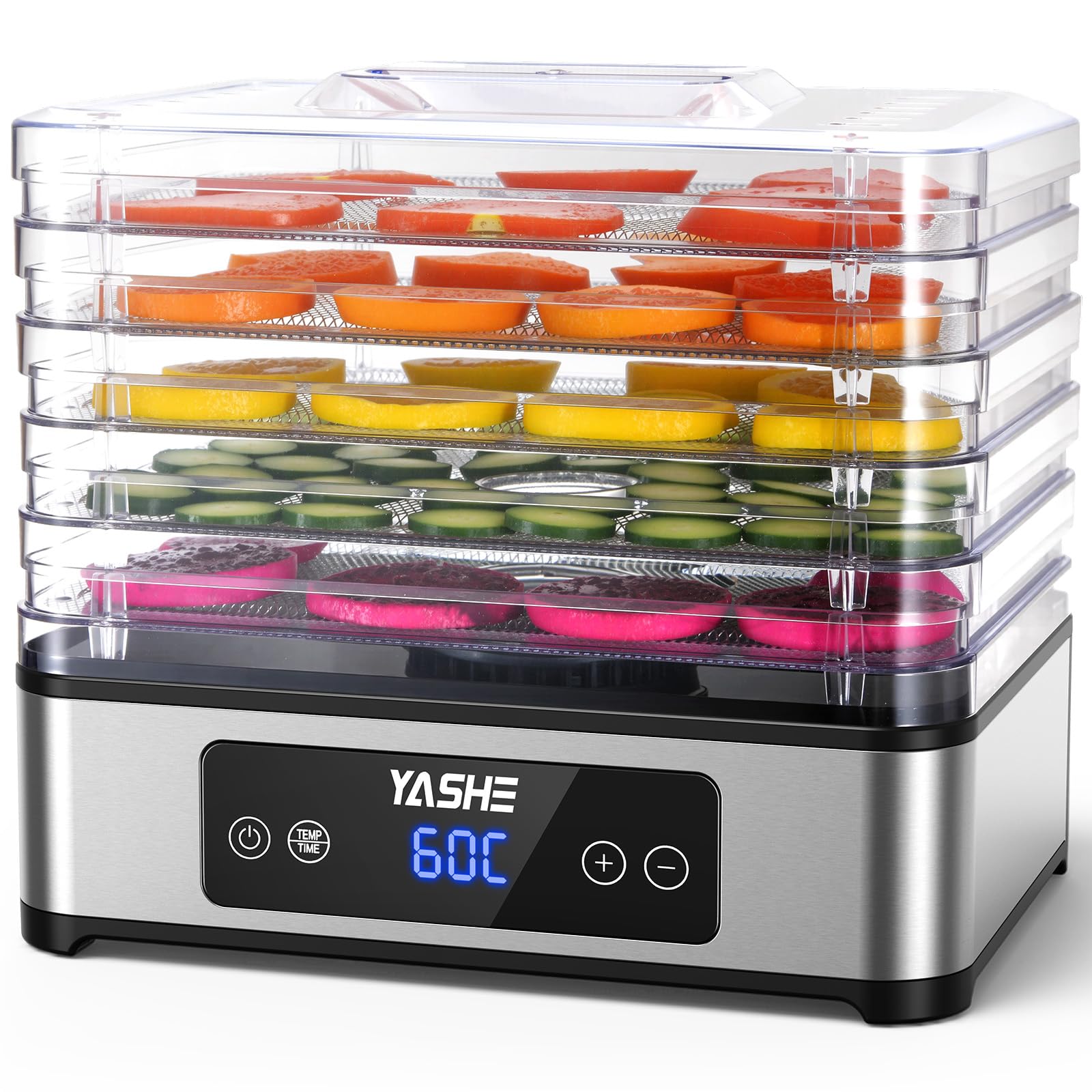 YASHE Dörrautomat FD-1019, 5 Edelstahl-Einschübe, 400 W, Timer