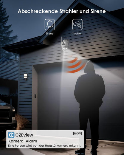 CZEview Solar Überwachungskamera Aussen, WLAN PTZ mit 2-Wege-Audio