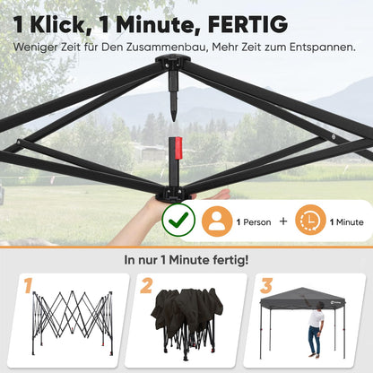 Sekey Premium Pop Up Pavillon 3x3 m mit Seitenwänden – Schwarz