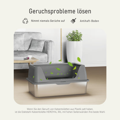 Katzentoilette Edelstahl XXL mit Deckel - 60x40x30cm