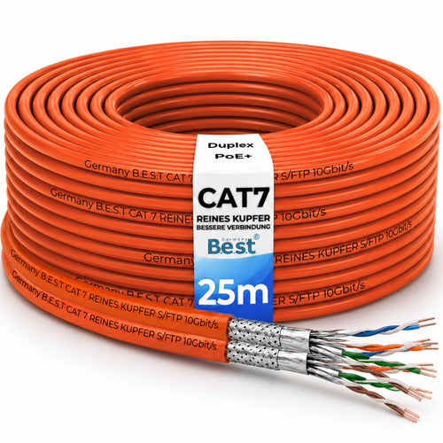 Germany B.e.s.t CAT 7 Duplex Netzwerkkabel 25 m S/FTP Verlegekabel mit doppelter Leitung und LSZH-Mantel