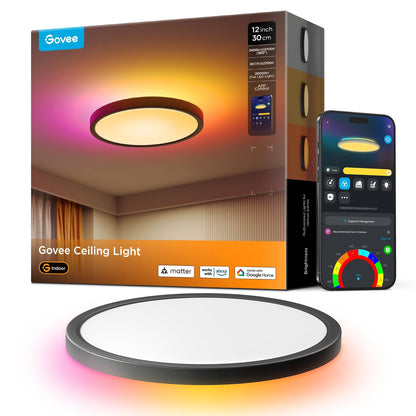 Govee RGBIC LED Deckenleuchte 24W dimmbar Ø30cm Matter schwarz, rund, zur Raumbeleuchtung