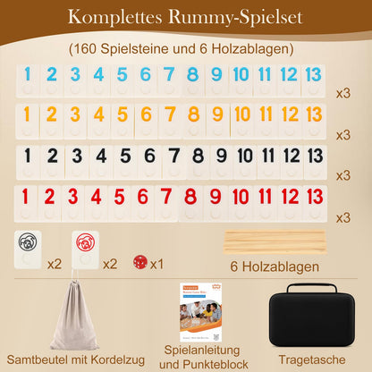 SOOPOTAY Rummy Cup Spiel mit 160 Melamin-Steinen und 6 Holzablagen