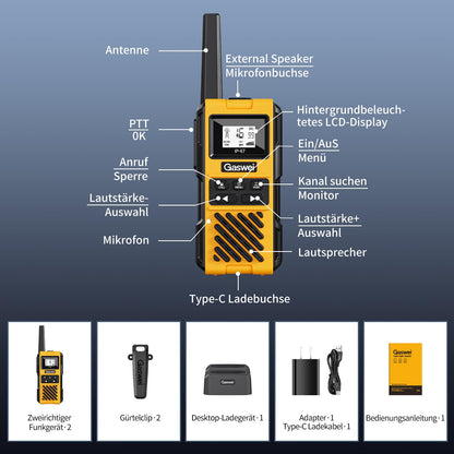 Gaswei G1pro Walkie-Talkie Set, 16 Kanäle, IP67 wasserdicht, 2 Stück