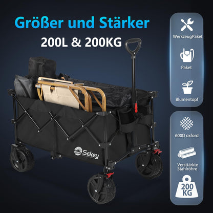 Sekey XXL Plus Bollerwagen faltbar mit Bremsen, 200 L, schwarz