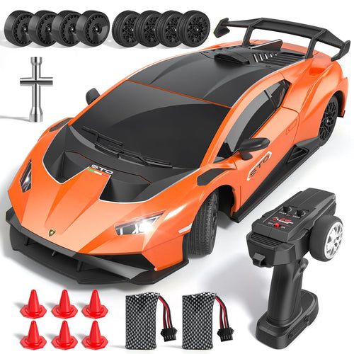 AYIQUTY RC Drift Auto Lamborghini 1:18 4WD 35 km/h mit LED-Licht, ferngesteuertes Spielzeugauto mit wechselbaren Reifen