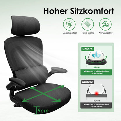 Farini Bürostuhl ergonomisch mit Kopfstütze, höhenverstellbar, schwarz