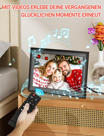 OBVHNUA Digitaler Bilderrahmen 10,1 Zoll IPS Display mit Fernbedienung