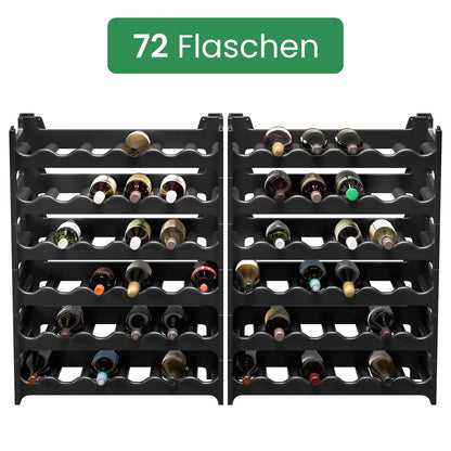 ARTECSIS Weinregal Stapelregal Kunststoff - 72 Flaschen Schwarz