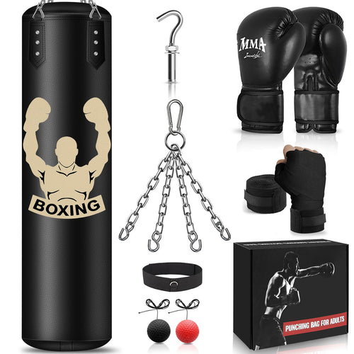 NZQXJXZ Boxsack hängend 120 cm, Boxset mit Handschuhen und Bandagen aus Mikrofaser-PU-Leder
