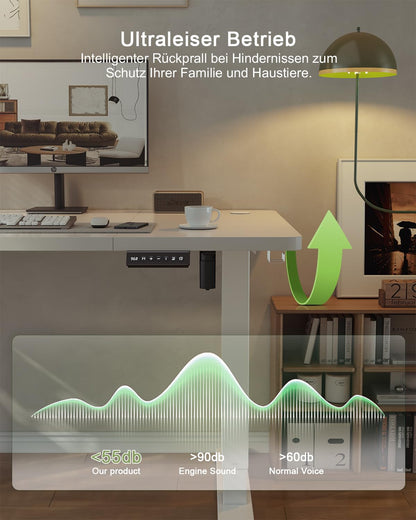 JUMMICO Elektrischer Steh-Sitz Schreibtisch mit USB, 140x60 cm, Weiss