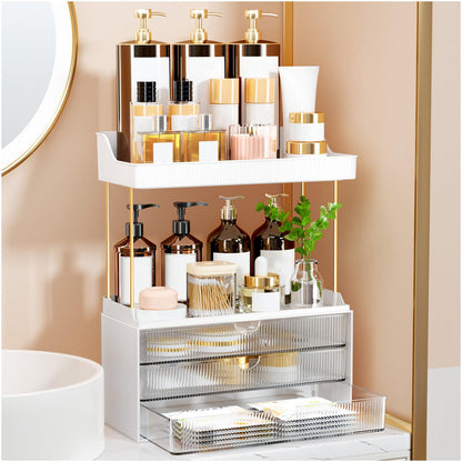 OrderlyGo Makeup Organizer Gross - 2 Etagen 3 Schubladen Transparent. Transparenter Organizer mit 2 Etagen, 3 Schubladen. Organisiert Kosmetikartikel.