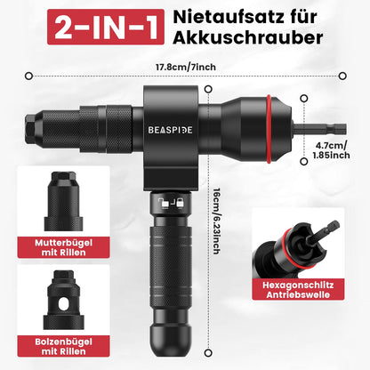 Beaspire 2-in-1 Nietaufsatz & Nietmutternzange für Akkuschrauber