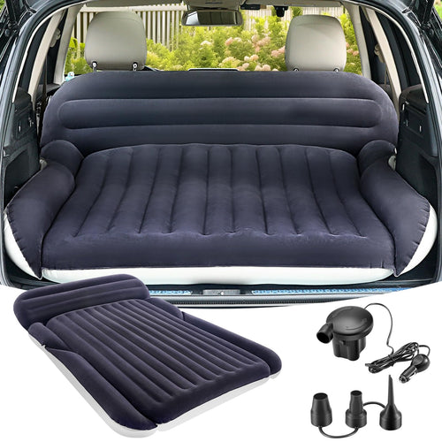 KMZ SUV Luftmatratze mit 2 Kissen – Auto-Luftbett für Camping – blau-schwarze beflockte Liegefläche, grauer PVC-Boden