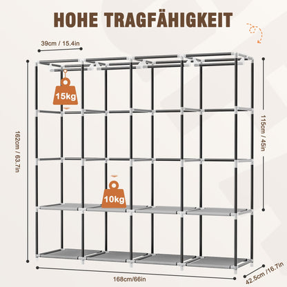 Neatrays Stoffschrank mit 4 Kleiderstangen und 8 Fächern, schwarz