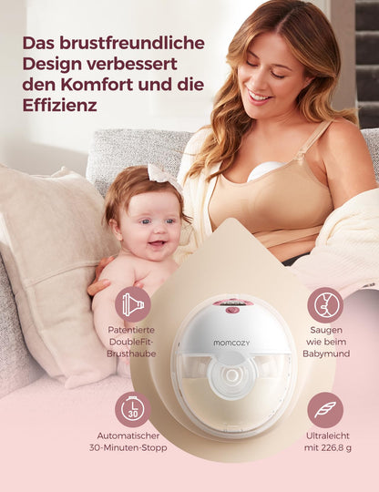 Momcozy M5 Elektrische Milchpumpe handsfree mit App-Steuerung, Rot