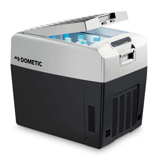 DOMETIC Tropicool TCX 35 – Tragbare Kühlbox 33L Grau. Rechteckige, graue Kühlbox zum Kühlen von Lebensmitteln und Getränken unterwegs.