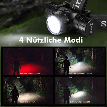 Sofirn HS21 LED-Stirnlampe, wiederaufladbar, 2200 Lumen mit Rotlicht