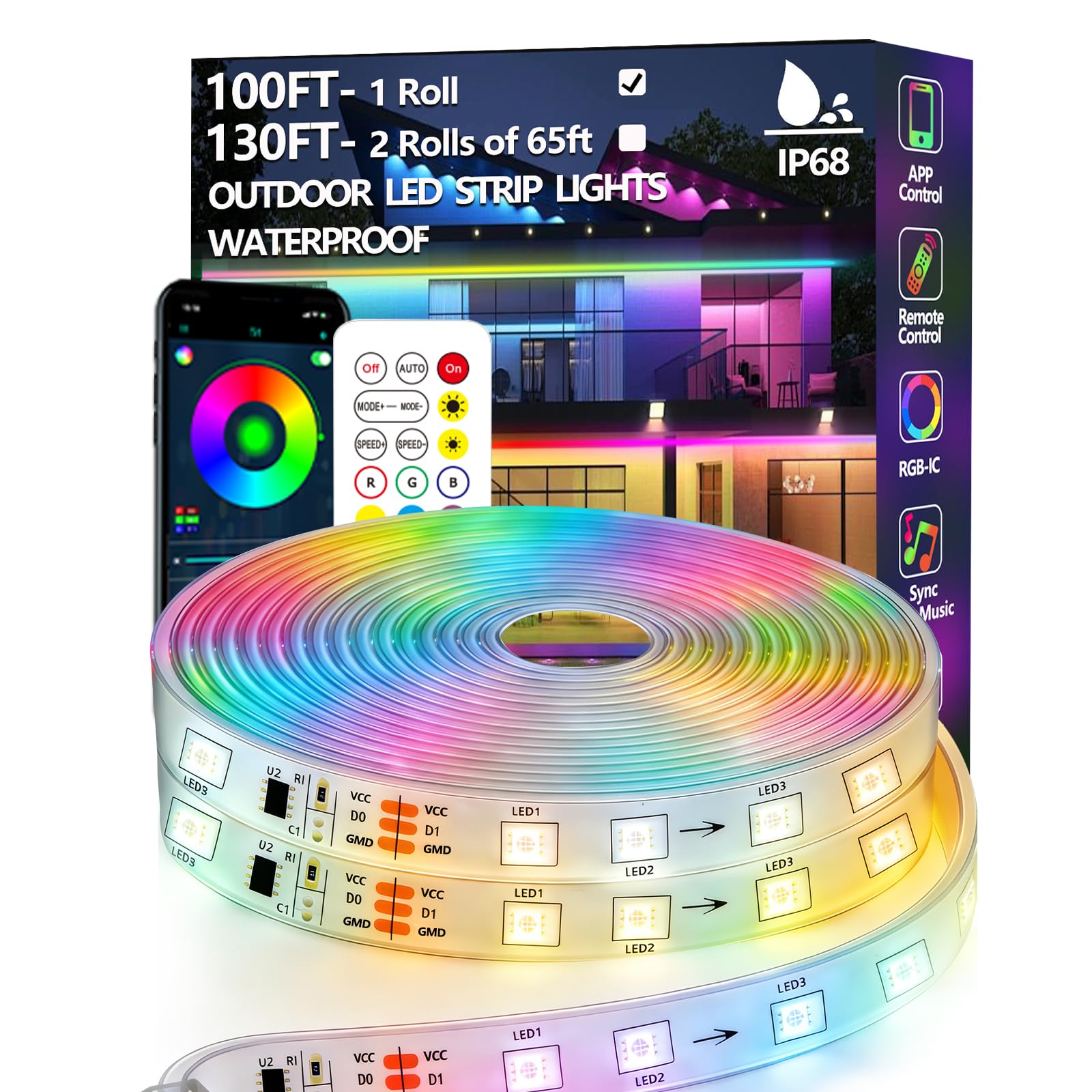 httpsmp LED Streifen Outdoor IP68, RGB+IC, 30 m, App & Fernbedienung – Lichtschlauch für Aussenbereiche