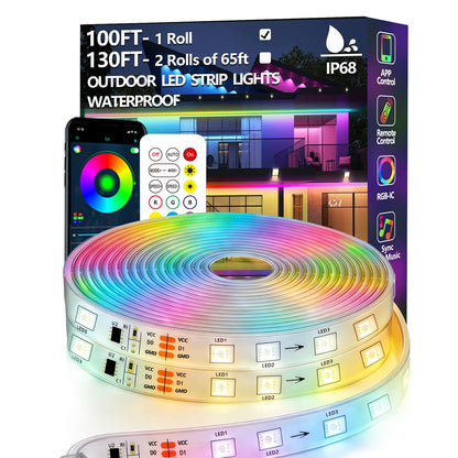 httpsmp LED Streifen Outdoor IP68, RGB+IC, 30 m, App & Fernbedienung – Lichtschlauch für Aussenbereiche