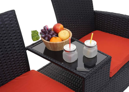 Mendler HWC-E24 Poly-Rattan Gartenbank mit Tisch – Schwarz