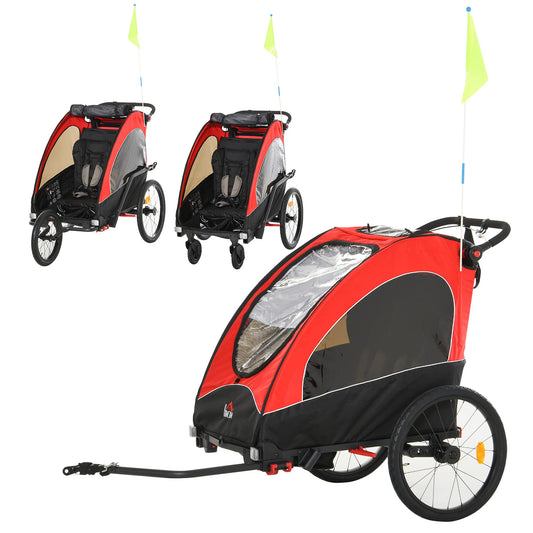HOMCOM 3-in-1 Kinderanhänger Fahrrad Jogger für 2 Kinder Rot+Schwarz
