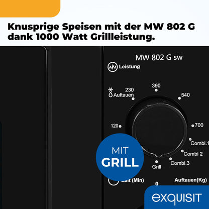 Exquisit MW 802G Mikrowelle mit Grillfunktion 20L – Schwarz