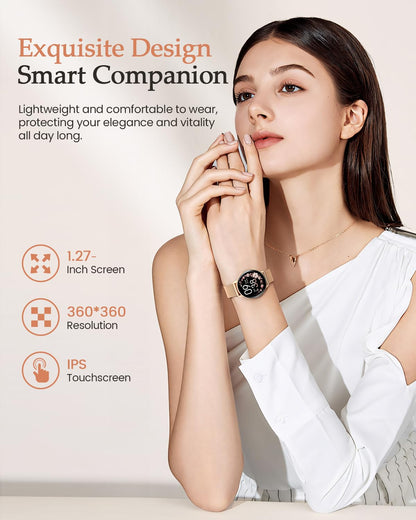 AIMIUVEI Smartwatch Damen Roségold, 1,27 Zoll HD mit Telefonfunktion
