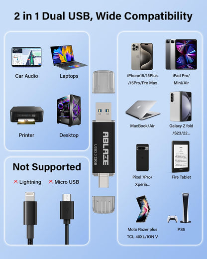 ABLAZE USB-C Stick 32 GB 5er-Pack, 2-in-1 USB 3.0 OTG Speicherstick