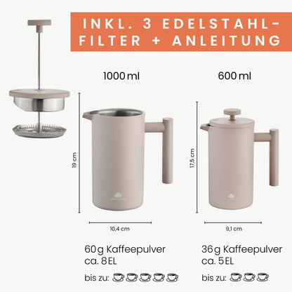 Groenenberg French Press Earth, Thermo-Kaffeebereiter aus Edelstahl
