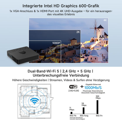 BMAX B1 Pro Mini PC Intel N4000 8GB/128GB Lüfterlos Win 11 Pro