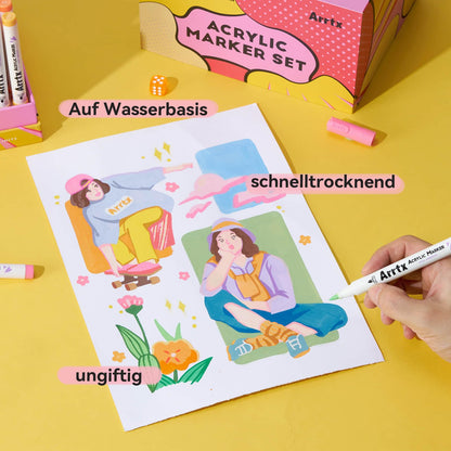 Arrtx Acrylstifte 120 Farben – Pinselspitze Wasserfest für Steine