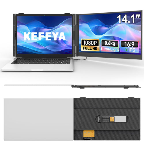 KEFEYA 14,1 Zoll Tragbarer Monitor - FHD Ultradünn. Rechteckiger, schwarzer Monitor zeigt Inhalte. Zweitbildschirm für Laptop via USB-C/HDMI.